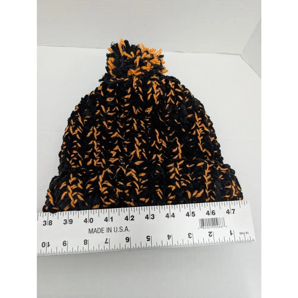 Handmade Chunky Knit Beanie Orange Black Clemson Spirit Pom Halloween